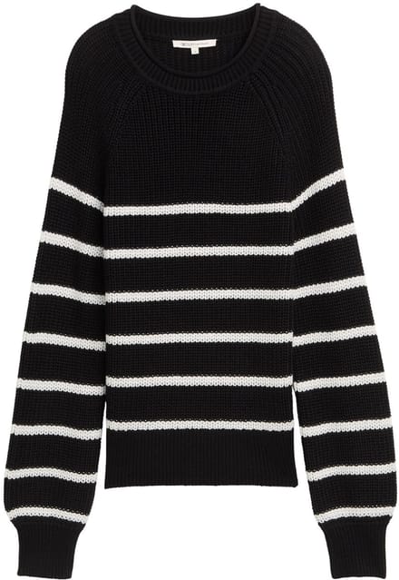 Tom Tailor Denim - Gebreide trui met lichte ballonmouwen - Maat S - placed black white stripe