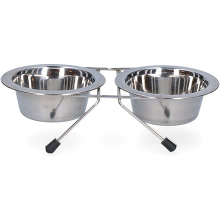 Excellent Voer- en Drinkbak op standaard - 2 bakken - RVS - Ø 11 cm - 200 ml - Zilver