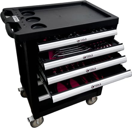 E-Tools® | economy line Gevulde gereedschapswagen | 154-delig | Zwart