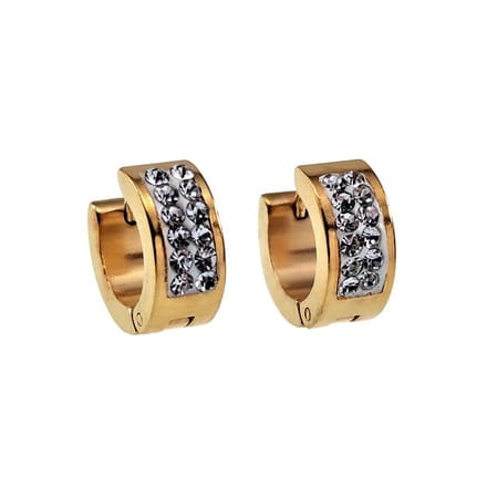 ∅14mm x 6mm Oorbellen Unisex - Verguld RVS - Brede Oorringen met Strass