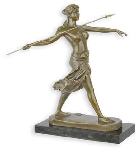 Bronzen beeld - Amazone Krijgster - Topless dame - 29,6 cm hoog