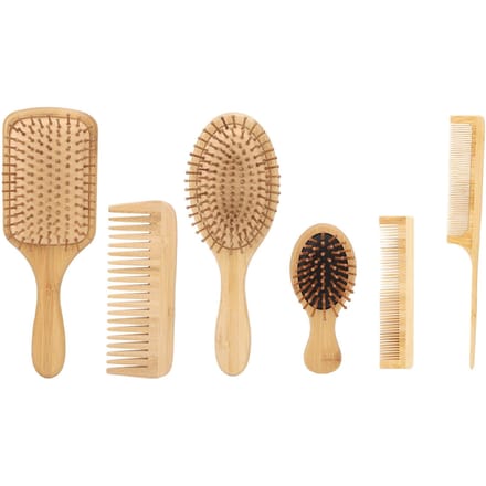 6 Stuks Kam Haar Baard Kapsel Luchtkussen Ontwarborstel Bamboe Set Kit voor Thuis Salon beige