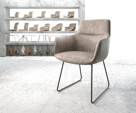 Gestoffeerde-stoel Pejo-Flex slipframe zwart microvelours taupe vintage pocketveer kern