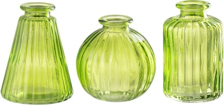 J-Line vaas Tola - glas - groen - 3 stuks - 8 cm hoog