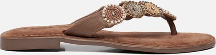 Lazamani - Luna Leren Dames Slippers Beige - Maat 37