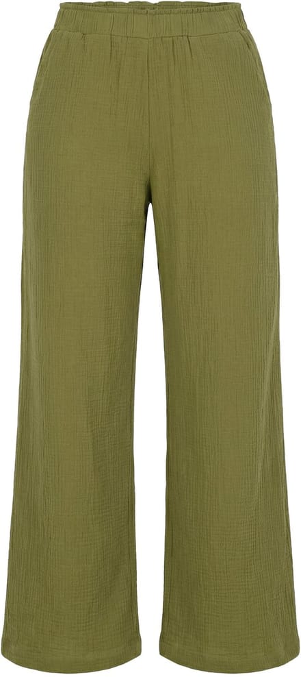 Studio Untold - Dames - Broek wijde pijpen mousseline elastische tailleband - Olijf - Maat 46