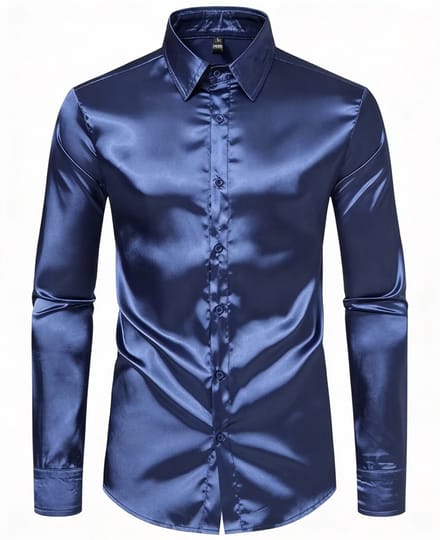 Glimmend Overhemd Heren - Blauw - Lange Mouwen - Glinster - Blouse