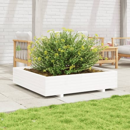 vidaXL - Plantenbak - 110x110x26,5 - cm - massief - grenenhout - wit