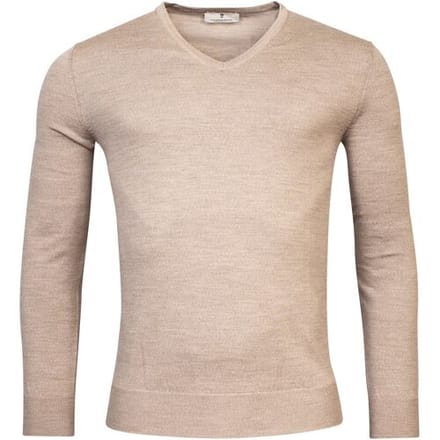 Thomas Maine Trui V-Neck Single Knit Merinowol Licht Beige / male