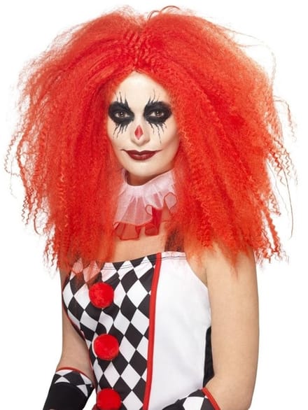 Gekrepte clownspruik rood - voor griezelkostuum