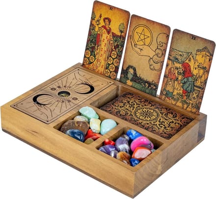 Tarot Kaarthouder - Kaart Display - Lezingen Presenteren - Met Maan Gravure - 24 cm - Bruin