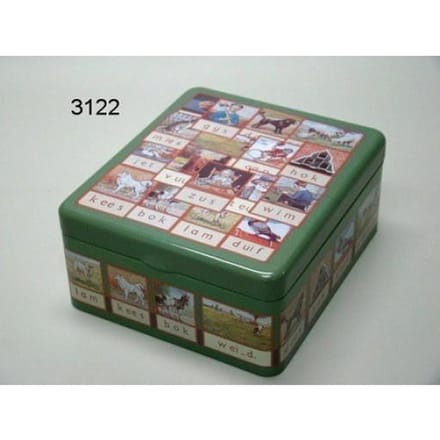Theeblik Aap Noot Mies - 4 vaks theedoos - 15 cm - nostalgisch - theezakjes bewaren
