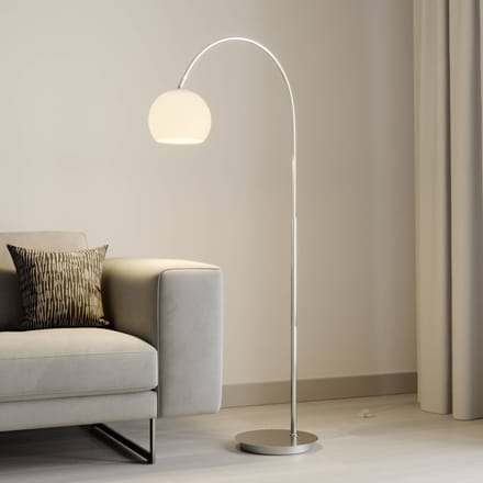 Lindby - booglamp - 1licht - Metaal, glas - H: 140 cm - E27 - nikkel mat, opaalwit