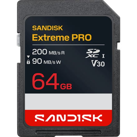 SanDisk SDXC Extreme PRO 64GB (UHS-I, V30, U3, R200 MB/s / W90MB/s, 4K UHD)
