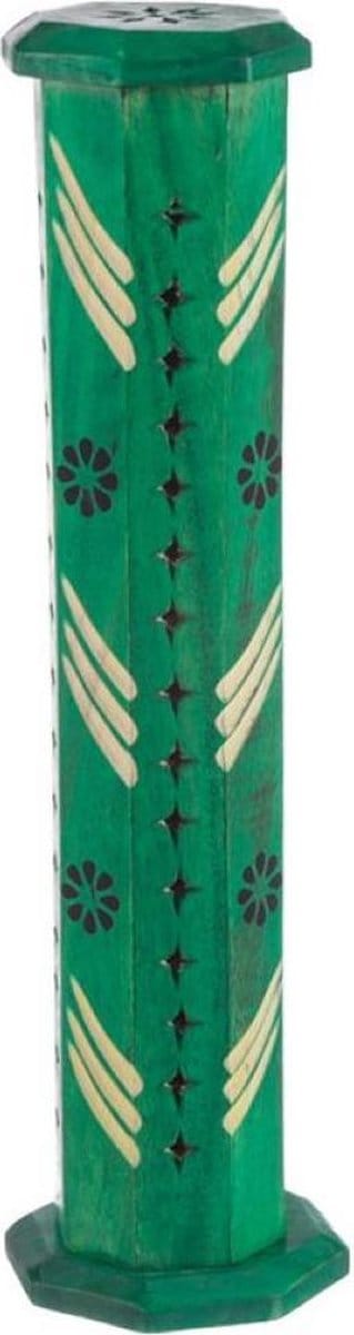 Mango Hout Toren Wierookhouder Bloemen