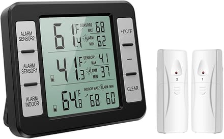 Digitale Thermometer Hygrometer - Koelkast Thermometer - Temperatuur Monitoren - Twee Externe Sensoren - 100M Bereik - Zwart