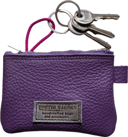 Toetie & Zo - Sleutelmapje - Leer - Paars - Handgemaakt - Pasjesmapje - Leder - 12x8 cm