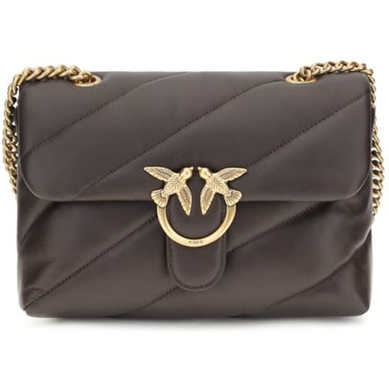 PINKO Leren schoudertas Love Puff Classic CL Sheep Nappa Marrone Marasca - Antique Gold donkerbruin