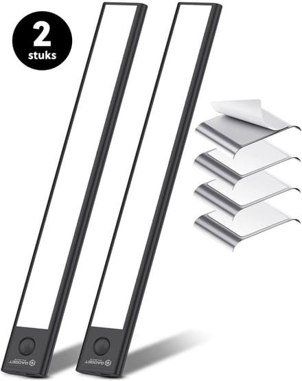 Kastverlichting LED met Bewegingssensor en Bevestigingsset - Draadloos - 30 cm - (2 PACK) - Zwart
