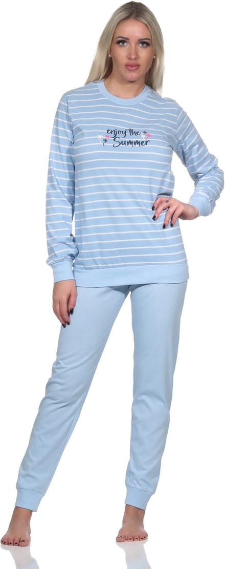 Damespyjama met lange mouwen, gestreepte pyjama met manchetten "Enjoy The Summer"