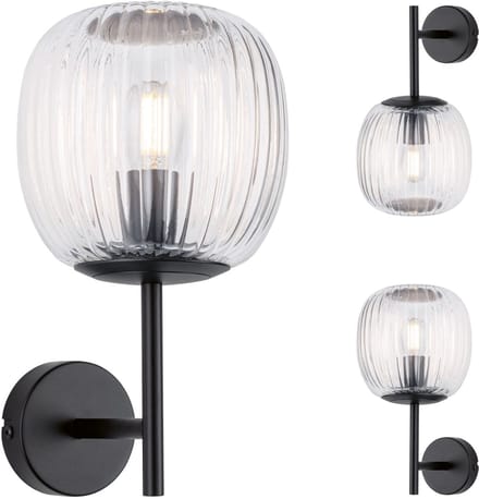 Selection Bathroom Wandlamp Ruya IP44 E14 230V max. 20W dimbaar Glas, Zwart mat