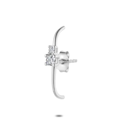 Twice As Nice Oorbel in zilver per stuk, 2 steentjes op staafje