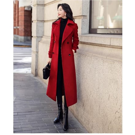Bestel stormverdikte wollen damesjas verlengde jas 3XL red