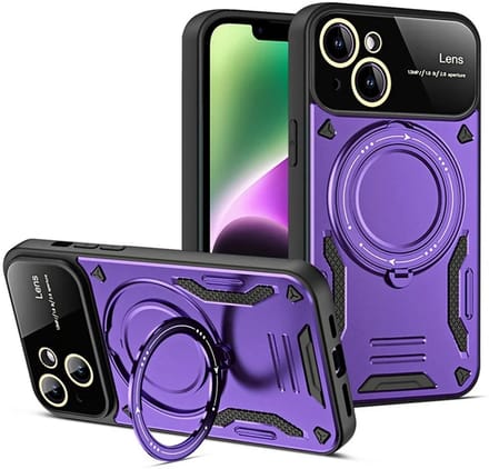 Cityhoesje - iPhone 15 Plus-14 Plus - Magnetic - Ring Holder Kickstand - Protective – Backcase - Paars