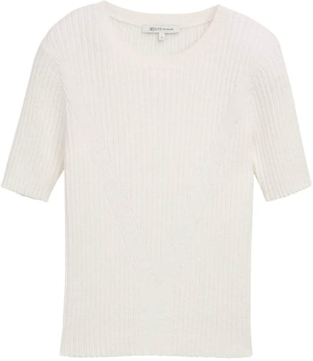 Tom Tailor Denim - Gebreide trui met geribbelde textuur - Maat XXL - off white