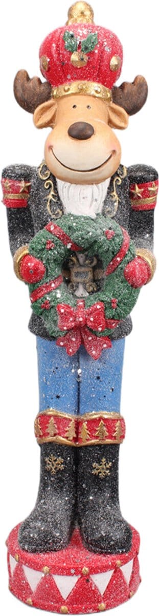 Clayre & Eef Beeld Hert 66 cm Rood Groen Polyresin Kerstdecoratie