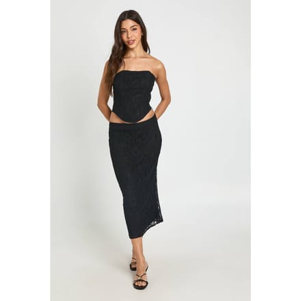boohoo Dames Kanten Midaxi Rok | Zwart | Maat: 36