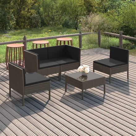 vidaXL - 5-delige - Loungeset - met - kussens - poly - rattan - grijs