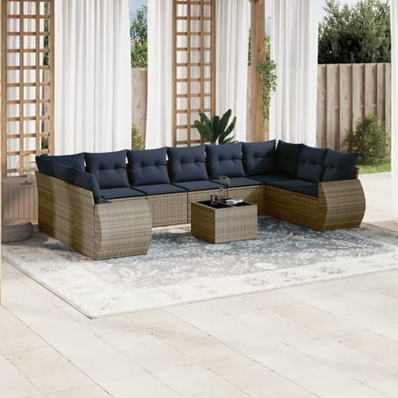 vidaXL - 11-delige - tuinbankset - met - kussens, - grijs - polyrotan