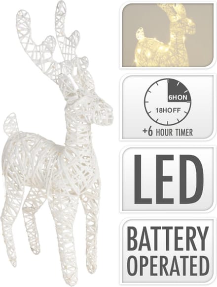 Rendier Verlicht met 50 Leds - Wit Glitter - 45 cm