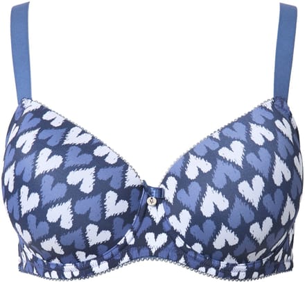 Ulla Popken - Dames - Beugelbeha hartjes zachte cups - Licht zeilblauw - Maat 90F