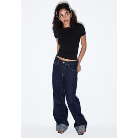 Stradivarius D92 straight wide jeans met scheuren  VERBLEEKTE DENIM WASSING 38