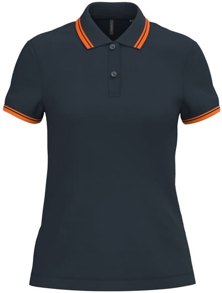 Kariban Gestreepte damespolo korte mouwen K273 - Navy / Orange - L