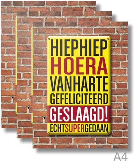 3x dubbele A4 kaart met envelop - Geslaagd  - Formaat: 235 x 310 mm