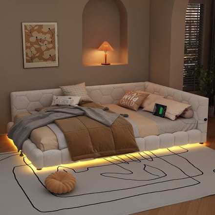 Slaapbank Dagbed 140 x 200 cm met Lattenbodem en Sfeerverlichting