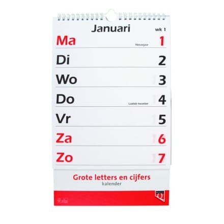 Quantore Kalender 2022 - met grote letters en cijfers