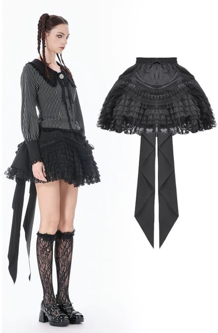 Dark in Love - Gothic Lace Bustle Tail Korte rok - Zwart