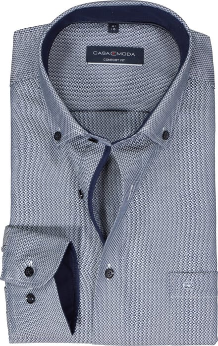 CASA MODA comfort fit overhemd - dobby - blauw - Strijkvrij - Boordmaat: 39