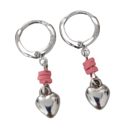 Zilveren oorring- hart bedeltje- roze-Charme Bijoux-Charme Bijoux