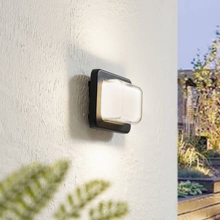 Lindby LED buiten wandlamp Sibara, antraciet, hoekig, IP54
