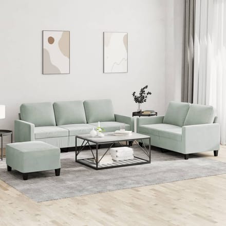 vidaXL - 3-delige - Loungeset - met - kussens - fluweel - lichtgrijs