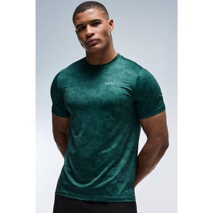 Heren Active Regular Fit Geo Camo T-shirt | Dark Green | Size Medium