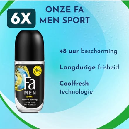 6 x Fa Sport Energizing Fresh Deodorant Roll On 50ml