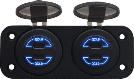 ProRide 12V USB C Autolader 4 Poorten Inbouw - 30W - QC4.0 - USB Stopcontact voor Auto, Boot en Camper - Complete set - Blauw