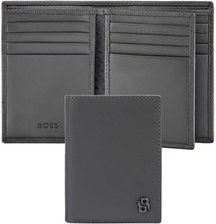 HUGO BOSS Leren kaarthoes Double B Card Case Saffiano Grey grijs
