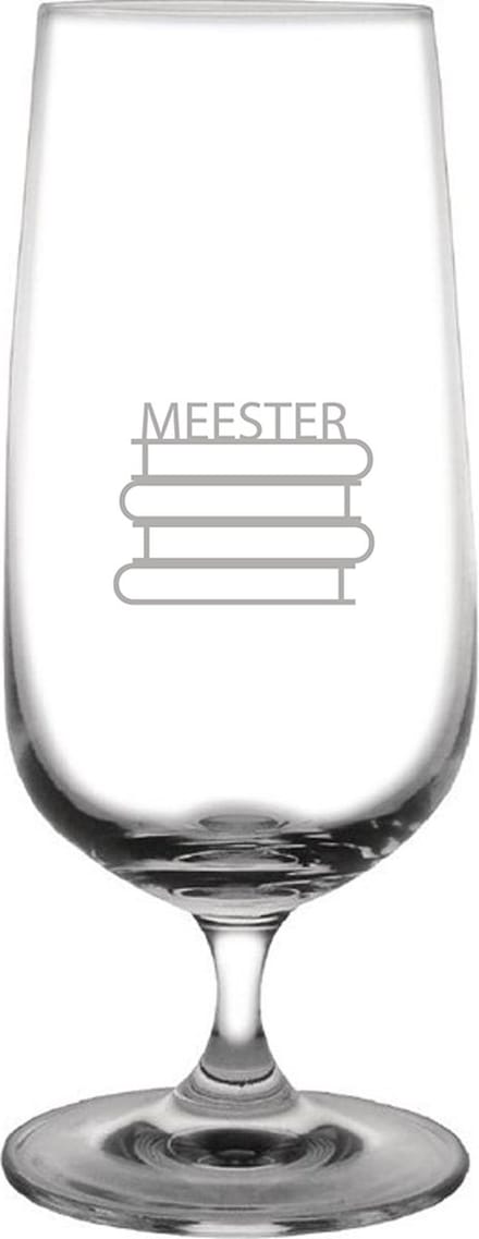 Gegraveerde bierglas op voet 41cl Meester met boeken